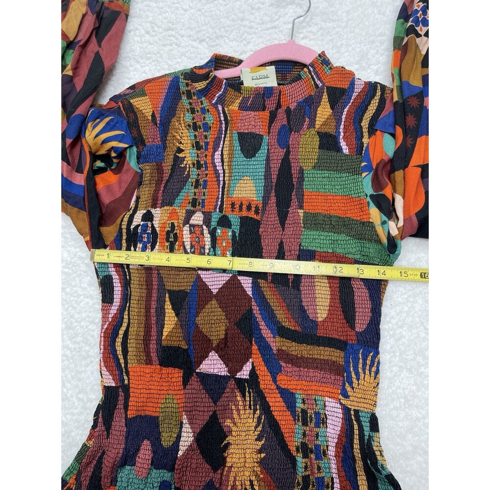 Farm Rio Midi Dress Tropical Shapes Orange Smock Preppy Boho Vacay Retro Medium - Picture 5 of 13